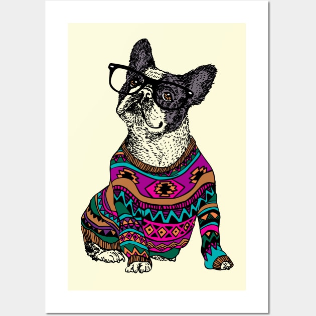 hipster frenchie Wall Art by huebucket